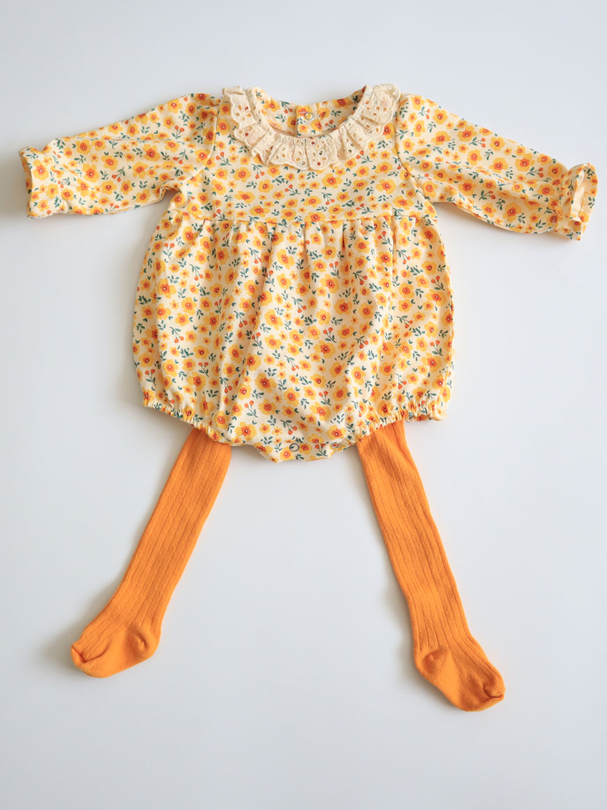 Kız Bebek Romper Keten Çoraplı Set
